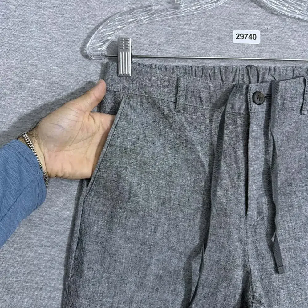Uniqlo Men's Size Small Gray Linen Blend Tapered Slim Drawstring Casual Pants